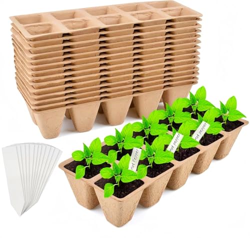 KAHEIGN 240 Cellules Plateaux de Semis, 24 Pièces 10 Alvéoles 4CM Pot de Germination pour Semis Plateau de Repiquage en Fibre Biodégradable avec 20...