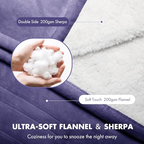 King Size Heated Blanket 100" x 90" - Soft Warm Flannel Sherpa Electric Blanket with Dual Control, 5 Heating Levels & 10 Hours Auto Off, Washable Heated Blanket with Fast Heating (Purple)