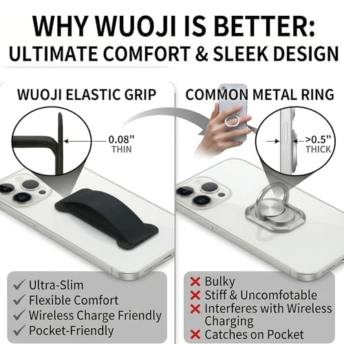 Finger Strap Phone Holder - Ultra Thin Anti-Slip Universal Cell Phone Grips Band Holder for Back of Phone -2Pack(Black) - Image 6
