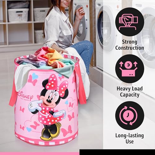 Image of Urbane Home Pack of 3 Foldable Dirty Clothes 45L Laundry Basket With Handles | Baby Unwashed Dress Bin /Storage Box | Disney Minnie - Pink
