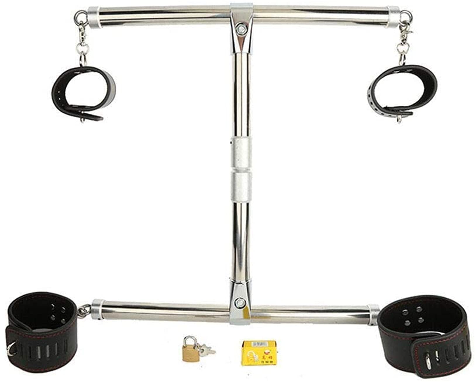 Extrem Bondage Set Spreizstange mit Verstellbar Leder Handfesseln/Handschellen und Fußfesseln Edelstahl Restraint/Fesselset System für Paare Fetisch Slave Sexspielzeug