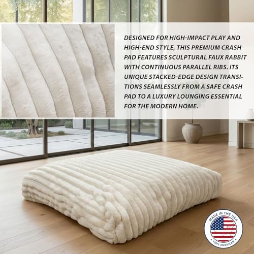 Image of Matini Home Large Crash Pad - High-Density Foam Floor Landing Mat with Washable Cover, Professional Gymnastics Training Equipment for Impact Support, Jumping and Lounging - White Ivory, 48 inch X 48 inch