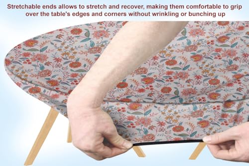 Image of The Furnishing Tree Elastic Cotton Oval Dining Table Cover 30x48 in Inches Floral Multicolor on offwhite Base