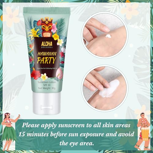 Image of 24 Pcs Travel Size Mini Sunscreen Bulk for Summer Vacation Spf 30 Water Resistant Sunscreen Lotion Sunblock for Thank You Gifts Hawaiian Wedding Pool Party Favor (Hawaiian)