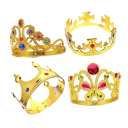 Beavorty 4個 皇帝冠のカチューシャ 贅沢 ヘッドバンド 写真 ネクタイ パーティー キラキラ誕生日帽子 適当に 赤い王冠 服装 男の子カチューシャ ティアラ 金 Golden プラスチック