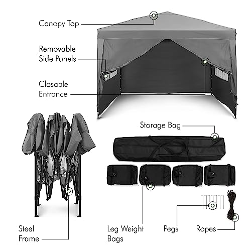 VonHaus Pop Up Gazebo 3 x 3m – Outdoor Garden Marquee Shelter Canopy with Removable Sides, Storage Bag, Leg Weight Bags, Pegs & Cords – Waterproof, Heavy Duty Steel Frame, Easy No Tool Assembly