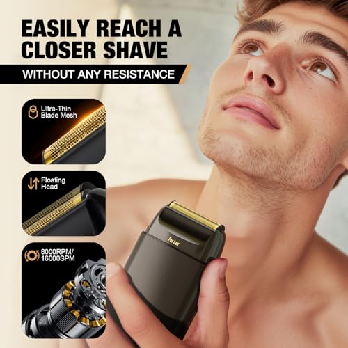 SUPRENT PRO Mens Foil Shaver Professional, Portable Men’s Facial Hair Groomer Magnetic Blade?Electric Razors for Men(Black)