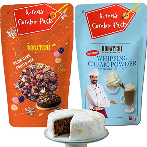 Image of BOGATCHI Whipping cream combo for plum cake, Christmas Plum Cake Special - Xmas Plum cake fruits mix with Rich Whipping cream, Vanilla Whipped Cream, 50g|FREE Christmas Plum Cake Fruit Mix (100g)