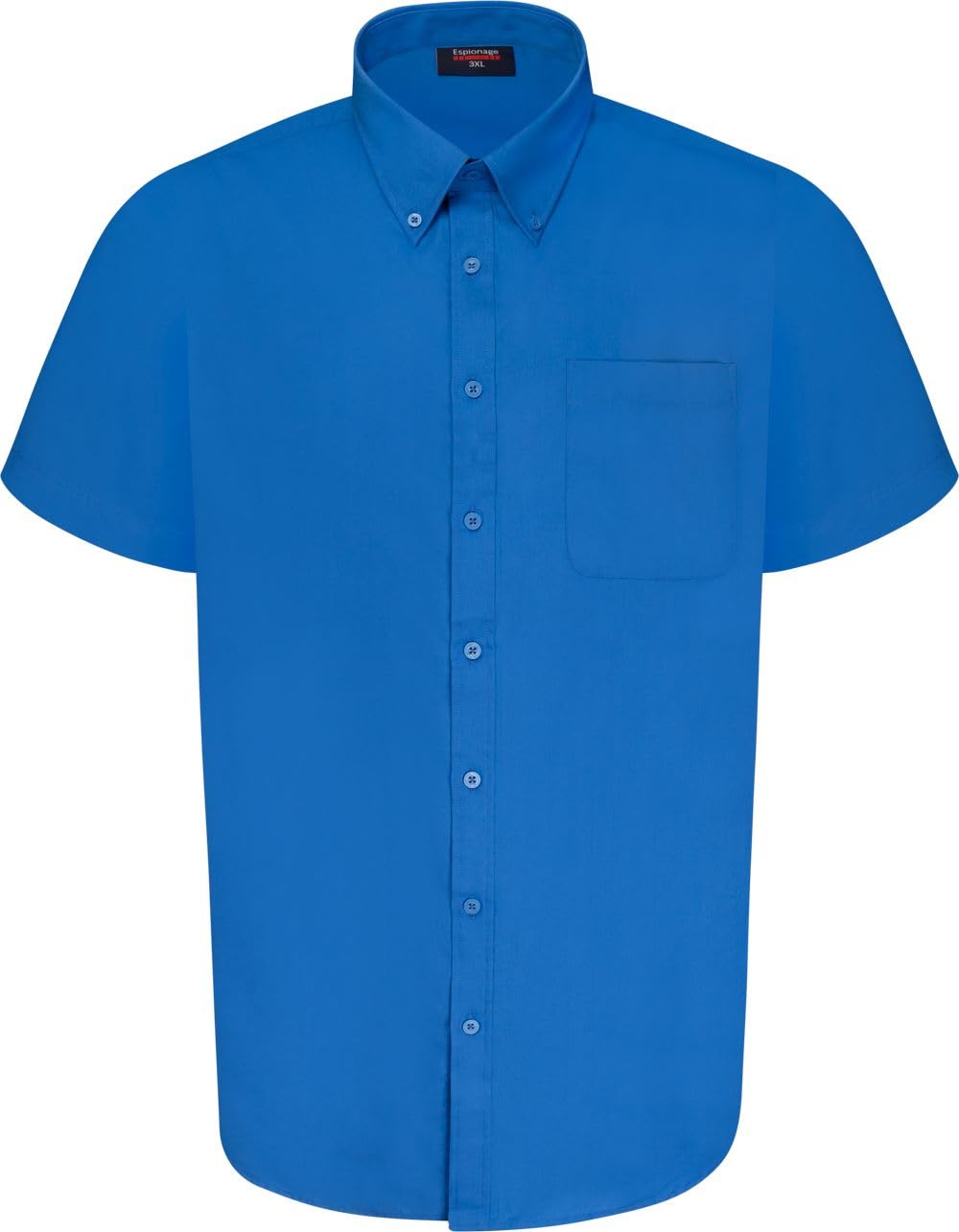 Espionage Plain Shirt Short Sleeve Chest Pocket Button Down Mens Plus Size SH149 (UK, Alpha, 5XL, Plus, Regular, Cobalt)