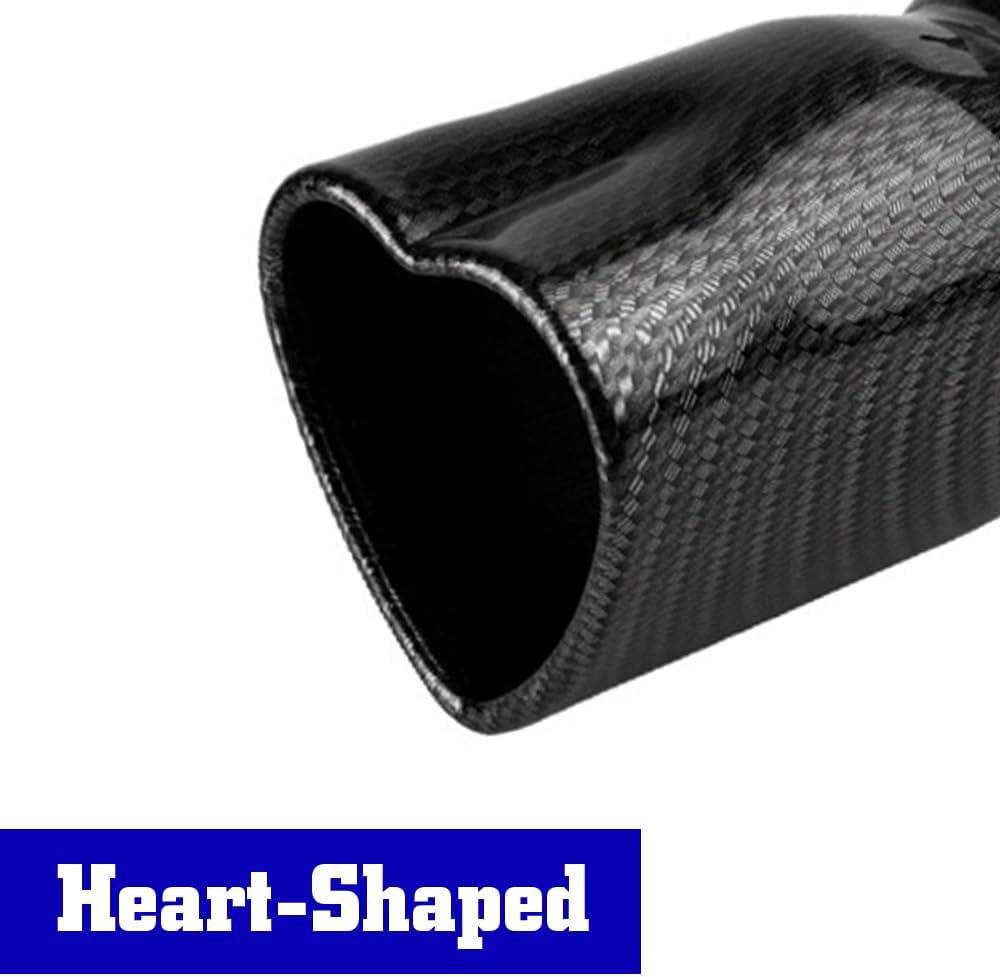 Sakali 63mm Heart-Shaped Tail Pipe Car Stainless Steel Exhaust Muffler Tip 2.5 inch Inlet Universal Fit Exhaust Pipe (Carbon Fiber Pattern,Curved)