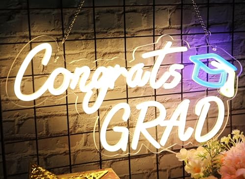 HMASYO Congrats Grad Neon Sign with Cap, Graduation Decorations 2025 Congrats Led Sign Wall Decor Class of 2025 Party Room Dorm Backdrop Celebration Gifts, Warm White, USB Powered, Dimmable