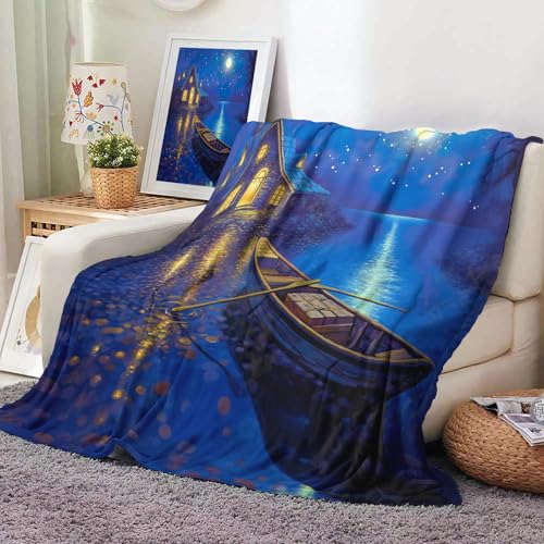 MIATCENRT Manta Microfibra para Cama Sofá Y Sillón, Barco del Lago Manta Polar Lisa De Tacto Suave Super Caliente para Adulto Y Niño, Sin Arrugas Retro Toda Estación Manta 220X240Cm