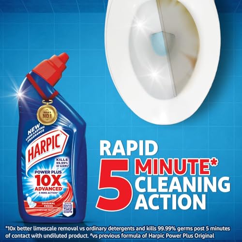 Image of Harpic Disinfectant Toilet Cleaner Liquid, Original - 1 L (Pack of 3) | India's # 1 Toilet Cleaner & Flushmatic In-Cistern Toilet Cleaner Blocks, Marine - 150 g | Lasts Upto 240 Flushes