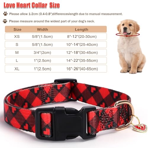 Image of Love Pattern Dog Collar with Buckle Adjustable Safety Nylon Collars for Small Medium Large Dogs, Cute Stylish Girl Boy Christmas Dog Collar （Red Heart,S