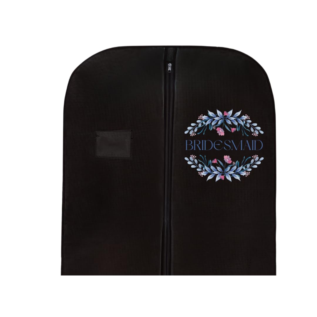 Garment Guardians Girls Bridesmaid's Logo On Black Bag Bridal Gown Garment Bag - Printed Wedding Dress Bag | Long Dress Covers For Bride & Bridesmaids | Breathable Clothes Bag For Storage & Travel (Bridesmaid's Logo On Black Bag)