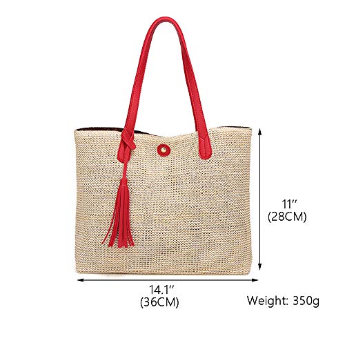 Bolso de Playa de Paja para Mujer Rojo miniatura 4