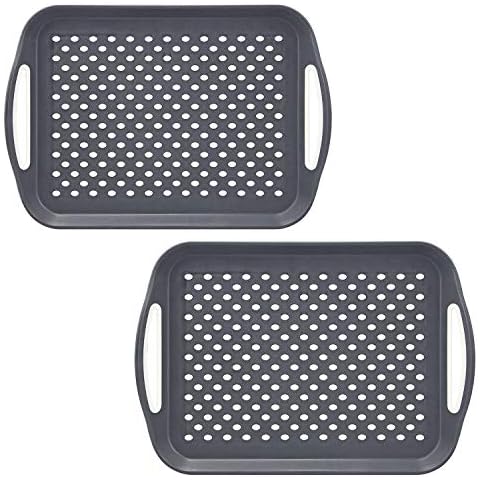 Taylor & Brown 2 x Set of Anti-Slip Rectangular Non-Slip Top and Bottom Plastic Dinner/Drinks Serving Tray with High Grip Rubber Surface, Easy Grip Handles (2 Grey) Cover