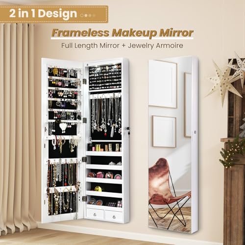 Nafort 2 Leds Mirror Jewelry Armoire, 47.5''H Door Or Wall Mounted Jewelry Cabinet With Frameless Mirror thumb #2