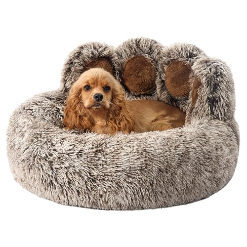 Jiupety Cuccia rotonda per cani a forma di zampa, a forma di ciambella, per cani di piccola taglia, 66 cm, comoda e morbida, lavabile, grigio