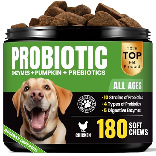Probiotics for Dogs - Dog Probiotics with 5 Enzymes & 4 Prebiotics for Itchy Skin, Pet Probiotics lab for Digestion & Gut Support, Helps Diarrhea, Yeast Infection, Allergies & Immune System -180 Chews