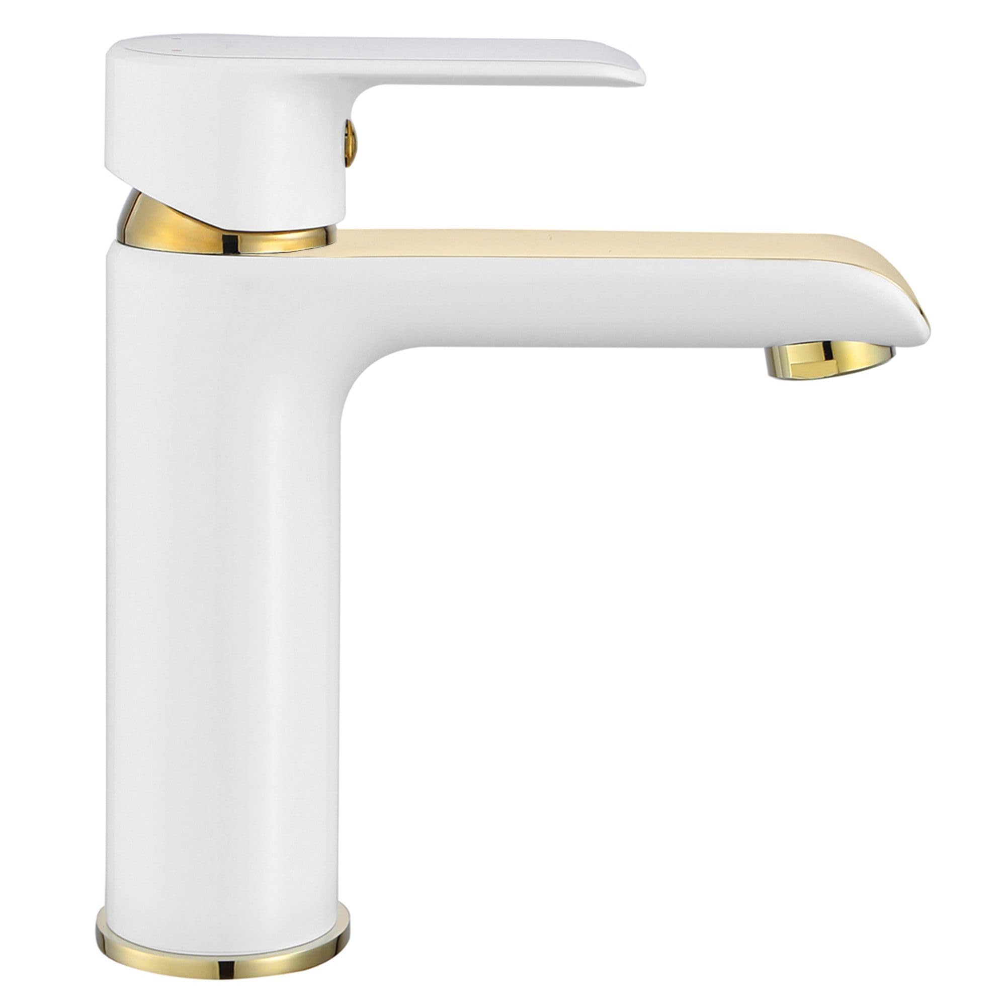 Rea BLOOM GRIFO DE LAVABO DE ORO BLANCO Grifo mezclador de baño de latón Grifo monomando de lavado a mano ajustable en frío y caliente (Blanco/Dorado)