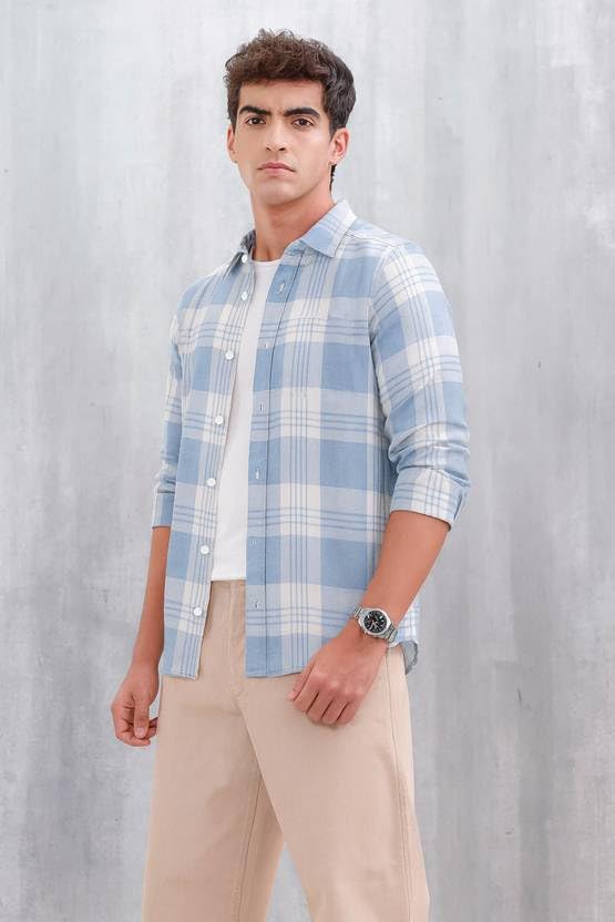 Image of S-LINE Men Full Sleeve Check Cotton Shirt /Shirt for Men