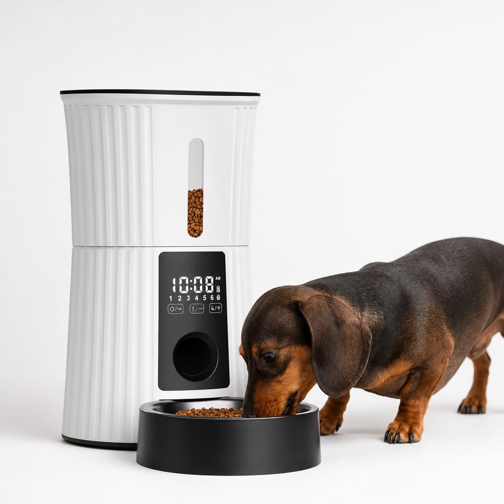Sunny Bowl One Wi-fi Ciotola Automatica Intelligente per Cani e Gatti, Acciaio Inossidabile e ABS, Controllo Tramite App, con Registrazione Vocale, Bianco/Acciaio, 4L (Bianco)