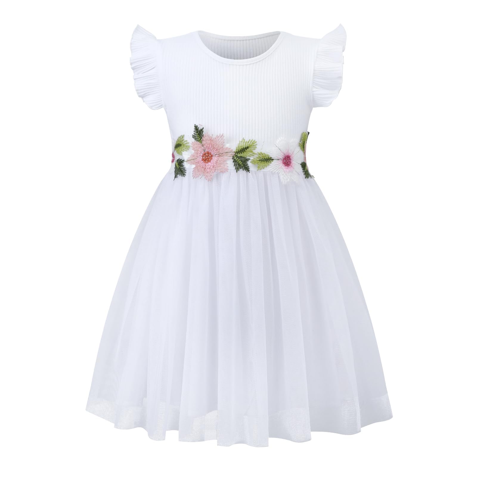HILEELANG Little Flower Girl Tulle Tutu Dress Easter Cotton Ribbed Birthday Wedding Party Princess Dresses