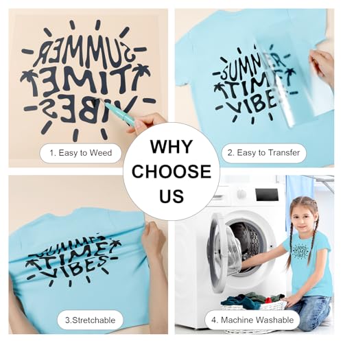 Image of HTVRONT Black HTV Heat Transfer Vinyl Bundle: 10 Pack 12 inchx12 inch Iron on Vinyl for T-Shirt (1 PTFE Sheet Included), PU HTV Vinyl Easy to Cut & Weed for Heat Design