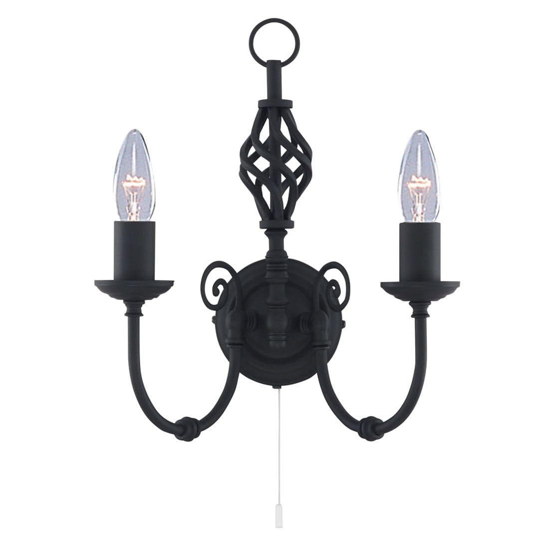 Searchlight Zanzibar - Aplique de pared con vela de 2 luces, negro, E14