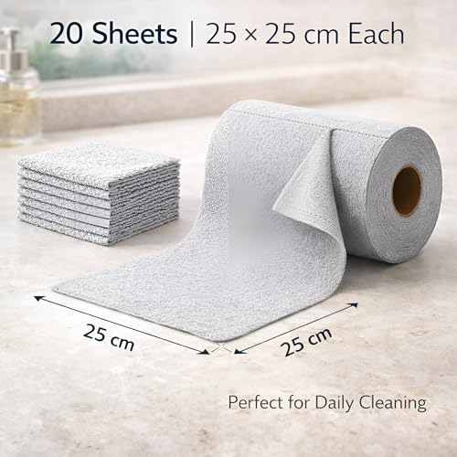 Image of DALUCI Microfiber Cleaning Cloth Roll 40 Pcs (25x25CM) Reusable Tearable Kitchen Cleaning Cloth Ultra Absorbent Lint Free Washable Cleaning Cloth for Kitchen Home Car