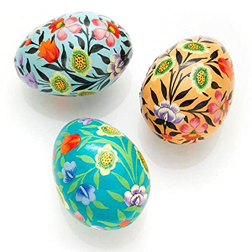 Baba Art And Crafts Wooden Kashmiri Paper Mache Happy Blessing Coloured Decorative Easter Eggs -Set of 12 - Image 3 thumbnail