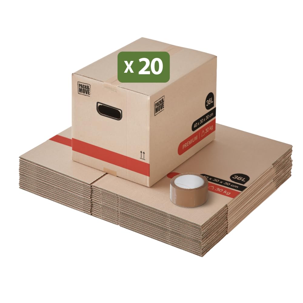 Cartons Déménagement Livres Premium 40 x 30 x 30 cm Extrême Résistance 30 kg Poignées Renforcées 1 Adhésif Offert
