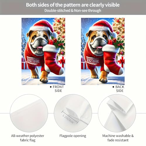 Image of BlissYard Christmas Bulldog Garden Flag 12x18 Inch Polyester