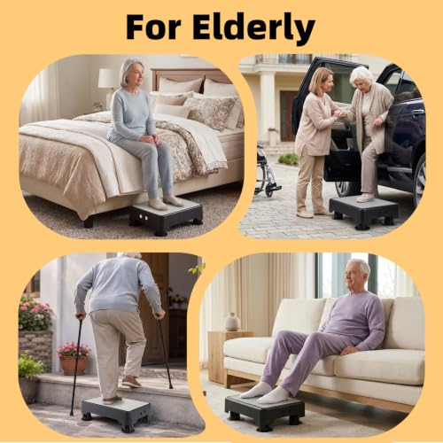 Image of Adjustable Step Stool for Adults, Toddler Step Stools, 700 LBS Capacity Non-Slip Safety Step Platform for Elderly and Kids, Portable Stair Assist for Cars, Bedside, Kitchen, and Shower, White