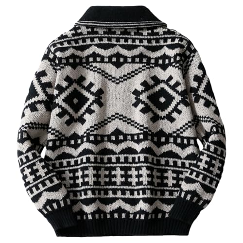 Men's Cardigan Sweater Zip Up Vintage Jacquard Lapel Long Sleeve Knit Sweater Outwear3