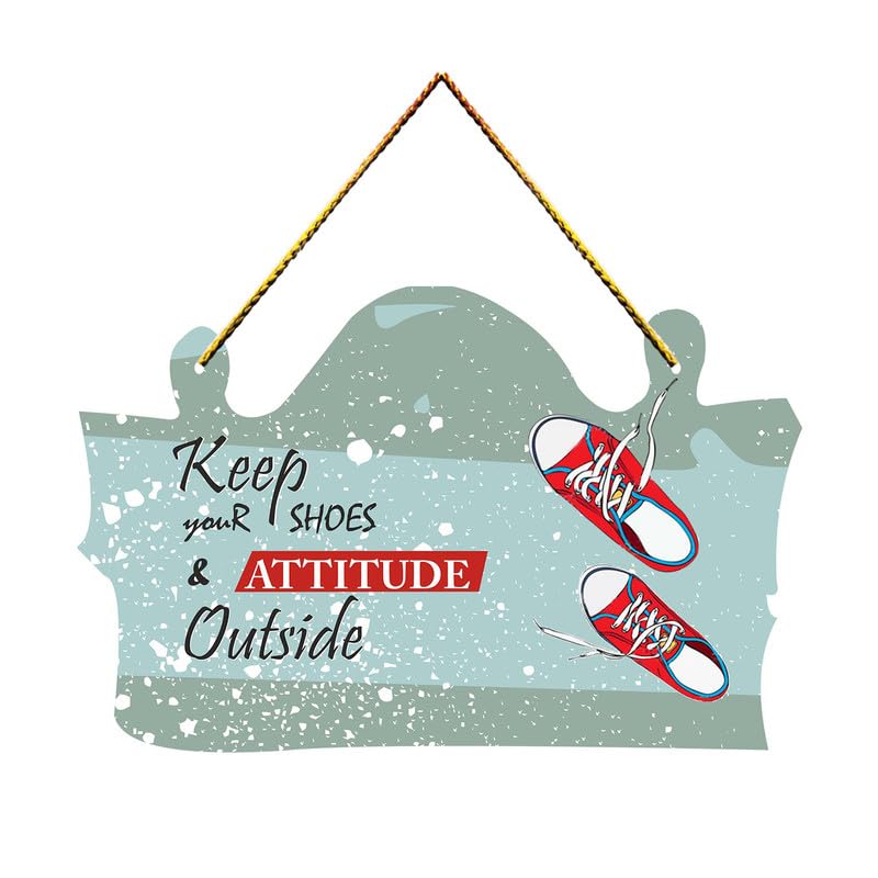 Charmör Entrance Decoration Wall Hanging Office Living Room Gifts Welcome Home Decor Door Hanging Wall Art Decorative Items For main Gate Wooden Door Decor Keep Shoes & Attitude Outside (WH1506)