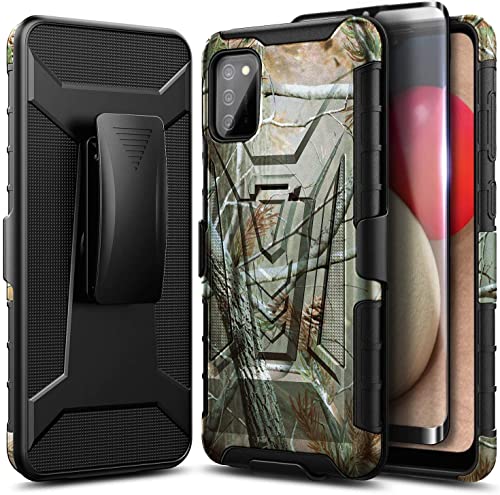 NZND Case for Samsung Galaxy A03S with Tempered Glass Screen Protector (Maximum Coverage), Belt Clip Holster with Built-in Kickstand, Heavy Duty Protective Shockproof Armor Defender Case (Black)