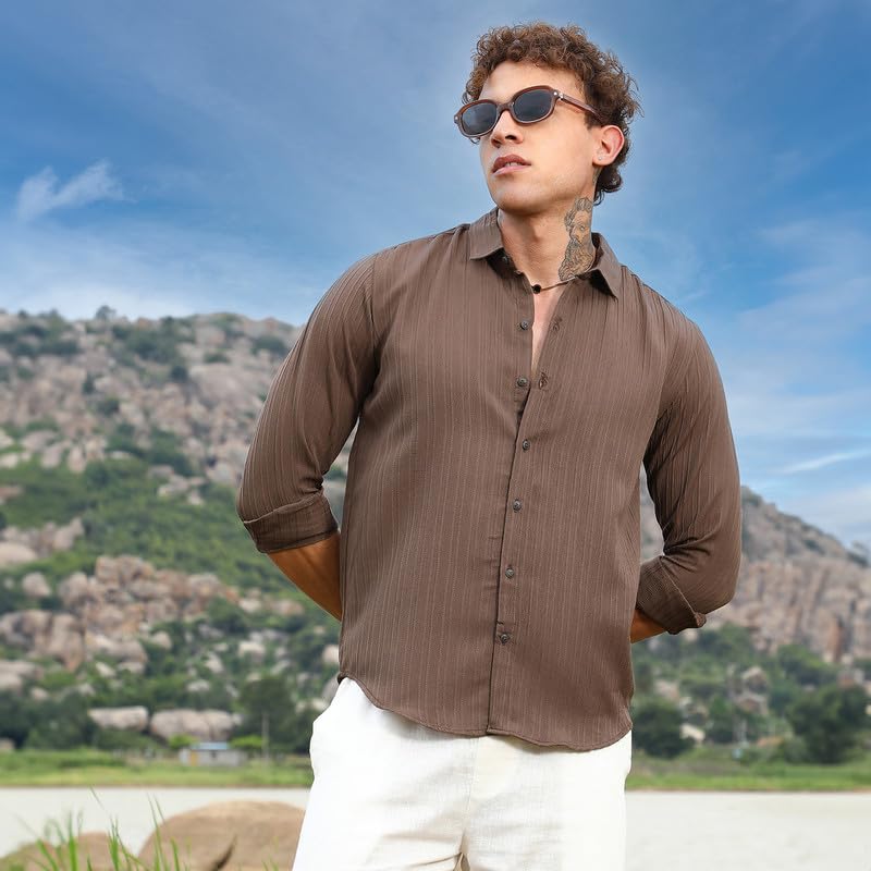 Image of CAHOOT Men's Solid Utility Shirt | Casual Wear | Spread Collar | Long Sleeve | Button Closure | Shirt Crafted with Comfort Fit for Everyday Wear