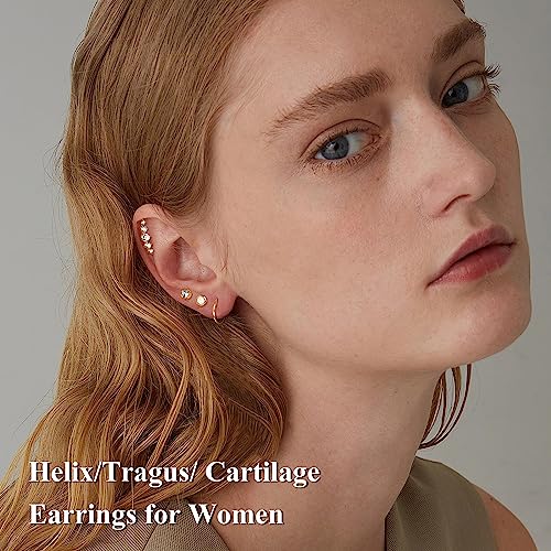 LOYALLOOK 18PCS Cartilage Earring Stud for Women Surgical Steel Flat Back Earrings Couch Hoop Piercing Opal Flower Sanke Helix Tragus Piercing CZ Cartilage Earring Piercing3
