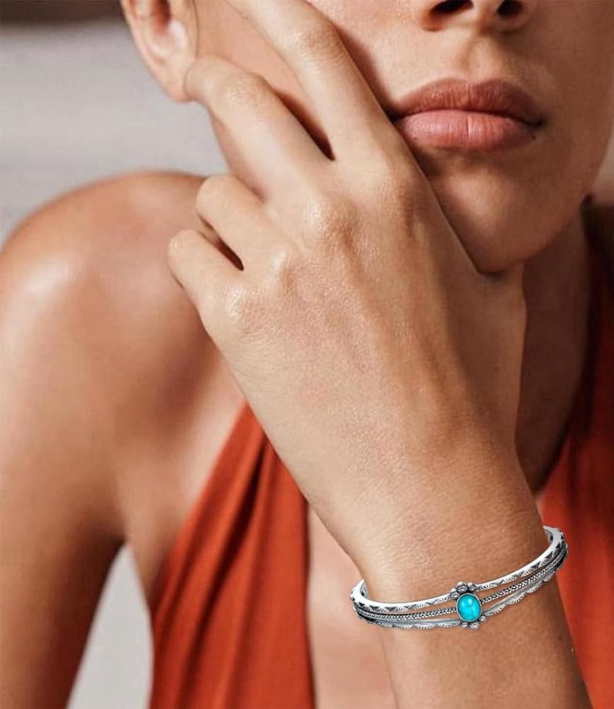 Amazon.com: DOLIOX Genuine Turquoise Bracelet, Sterling Silver