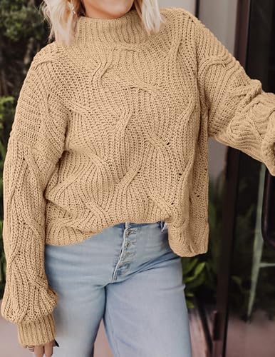 PRETTYGARDEN Women's Fall Oversized Pullover Sweaters Casual Crewneck Long Sleeve Chunky Cable Knit Tops Winter Clothing