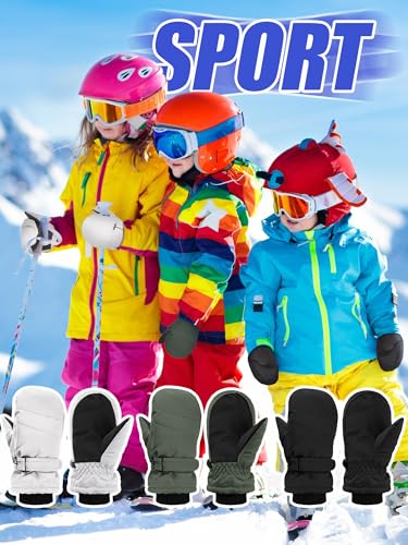 Image of Newcotte 6 Pairs Winter Ski Mittens Kids Waterproof Warm Snow Gloves for Boys Girls Cold Weather Outdoor Activities