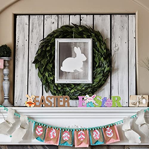 Hogardeck Easter Decorations For The Home, Hogardeck 2 Pcs Rustic Happy Easter Wood Sign Colorful Wooden Block Signs Table Centerpiece Farmhouse Easter Bunny Eggs Decor For Party Fireplace Tiered Tray Office thumb #5