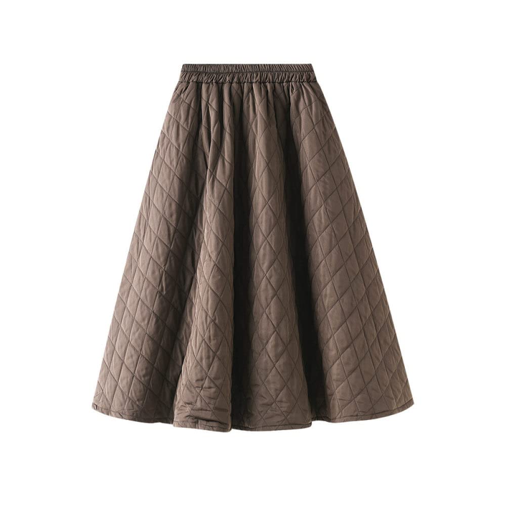 Brauner Argyle-Stepprock Für Damen, Warme Winterröcke, Leichter Midi-A-Linien-Rock, Elastischer Faltenrock Mit Hoher Taille, Schlichter Langer Rock Für Damen Und Mädchen