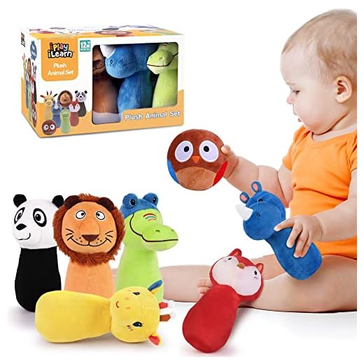 iPlay, iLearn Baby Stuffed Animal Plush Toy, Toddler Indoor Soft Bowling Ball Play Set, Infant Owl Rattle, Fox, Panda, Lion, Giraffe, Birthday Gifts for 12 18 24 Month, 1 2 3 Year Olds, Kids Girl Boy
