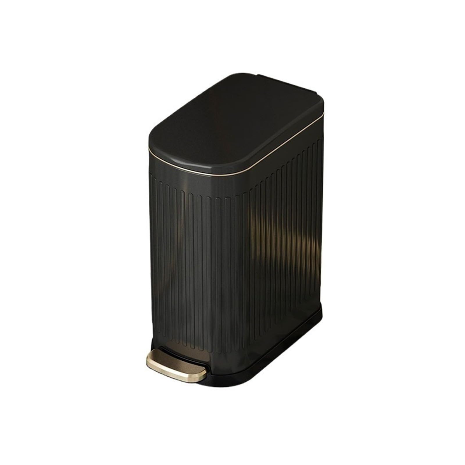 Dustbin Trash Can, Narrow Kitchen Garbage Bin with Soft Close Lid Step On Foot Pedal Stainless Steel(Black)
