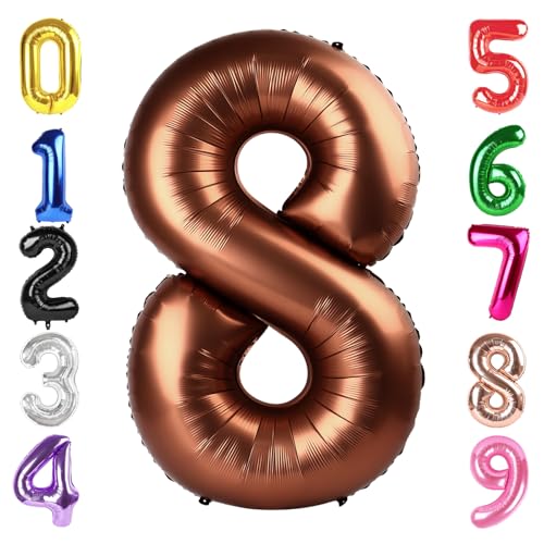 Image of 40 Inch Brown Number 8 Balloon Birthday Party Decorations for Men & Women | 40 Inch Brown inflatable foil number balloons, large birthday decorations for 8th birthday