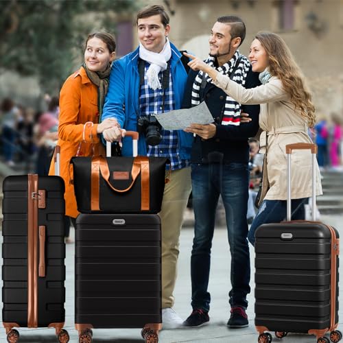 Image of AnyZip Luggage PC ABS Hardside Lightweight Suitcase with 4 Universal Wheels TSA Lock 20 24 28 Inch, Black Brown, 5 piece set, Fashion