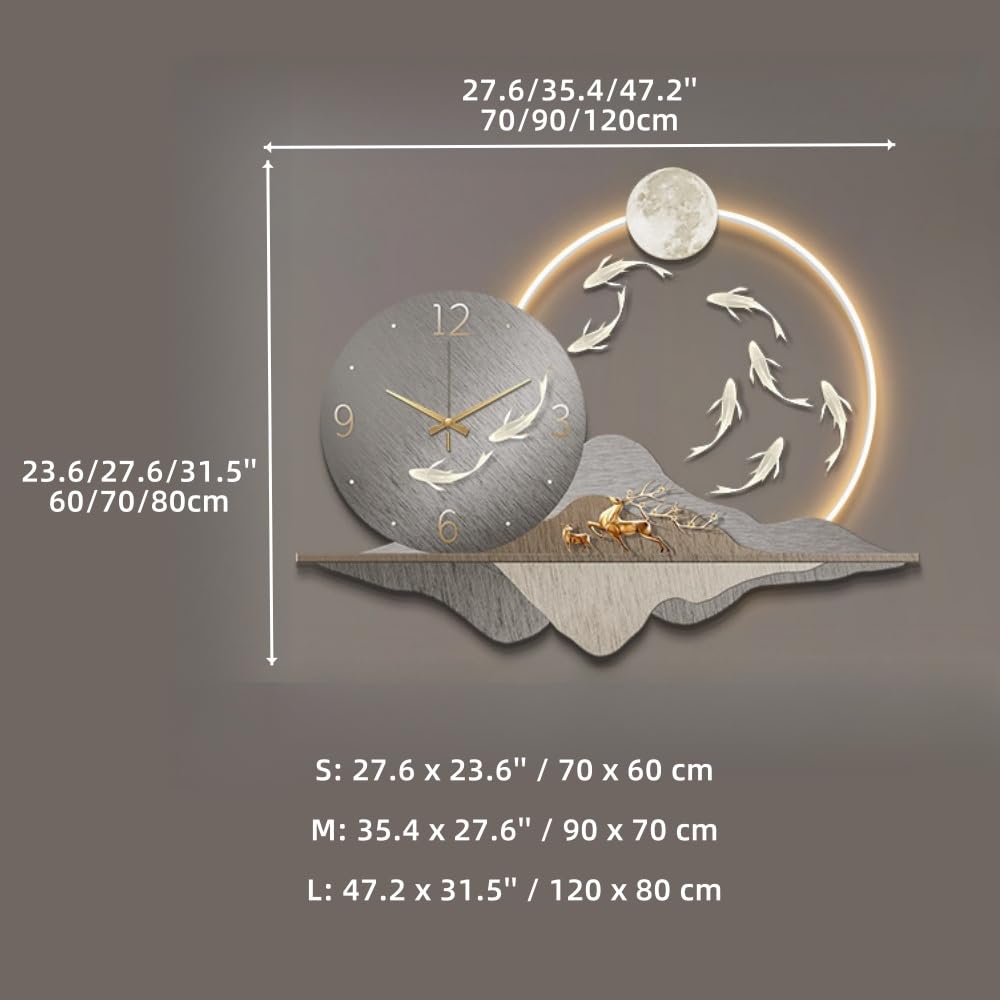 Orologio da Parete Moderno con retroilluminazione a LED, Orologio 3D a Forma di Piuma, Decorazione da Parete per Ingresso, Grandi Orologi da Parete per Soggiorno (27,6x23,6)
